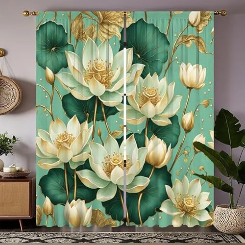 BSYYZQC Lotusblatt Verdunkelungsvorhang, Vorhang Blickdicht Lotus Vorhänge mit Ösen, Gardinen Verdunklungsvorhänge für Wohnzimmer Schlafzimmer Kinderzimmer 2er Set 145x140cm (HxB) von BSYYZQC