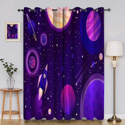 BSYYZQC Luft- Und Raumfahrt Vorhang Verdunkelung, Ösenvorhang Galaxis Verdunklungsvorhänge Geräuschreduzierend, Polyester Anti-Fade Gardinen für Schlafzimmer 2er Set 260x140cm (HxB) von BSYYZQC