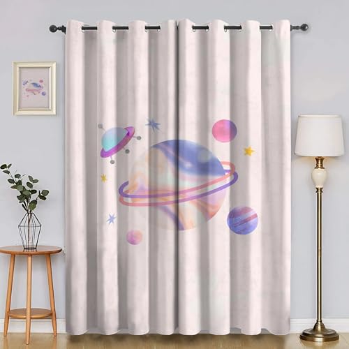 BSYYZQC Luft- Und Raumfahrt Vorhang Verdunkelung, Ösenvorhang Sternenhimmel Verdunklungsvorhänge Geräuschreduzierend, Polyester Anti-Fade Gardinen für Schlafzimmer 2er Set 260x140cm (HxB) von BSYYZQC
