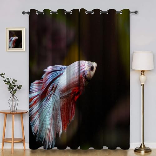BSYYZQC Meerestiere Verdunkelungsvorhang, Vorhang Blickdicht Guppy Vorhänge mit Ösen, Gardinen Verdunklungsvorhänge für Wohnzimmer Schlafzimmer Kinderzimmer 2er Set 145x140cm (HxB) von BSYYZQC