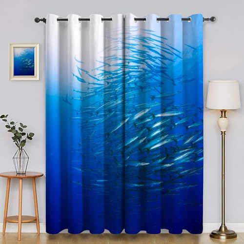 BSYYZQC Meerestiere Verdunkelungsvorhang, Vorhang Blickdicht Pike Vorhänge mit Ösen, Gardinen Verdunklungsvorhänge für Wohnzimmer Schlafzimmer Kinderzimmer 2er Set 145x140cm (HxB) von BSYYZQC