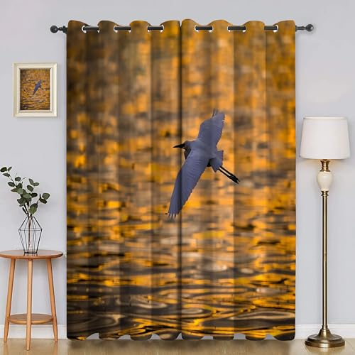 BSYYZQC Meerwasser Blackout Vorhang, Vorhänge Blickdicht WeißE Reiher Gardinen mit ösen, Gegen Kälte Super Weich Schallschutz Vorhang für Schlafzimmer 2er Set 220x140cm (HxB) von BSYYZQC