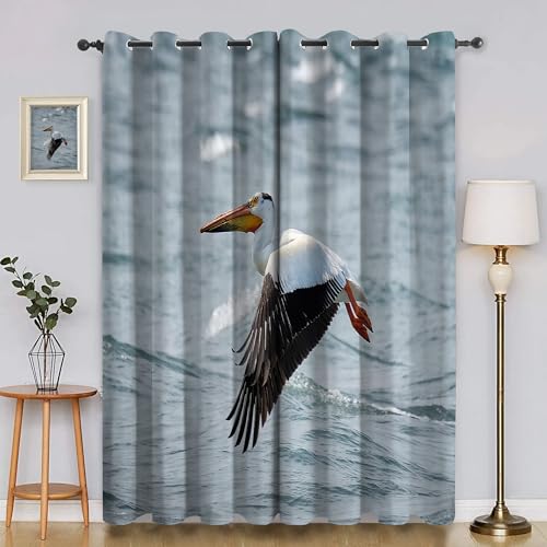 BSYYZQC Meerwasser Verdunkelungsvorhang, Vorhang Blickdicht Pelikane Vorhänge mit Ösen, Gardinen Verdunklungsvorhänge für Wohnzimmer Schlafzimmer Kinderzimmer 2er Set 145x140cm (HxB) von BSYYZQC