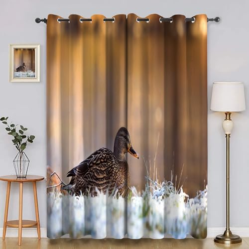 BSYYZQC Meerwasser Verdunkelungsvorhang, Vorhang Blickdicht Wildente Vorhänge mit Ösen, Gardinen Verdunklungsvorhänge für Wohnzimmer Schlafzimmer Kinderzimmer 2er Set 145x140cm (HxB) von BSYYZQC
