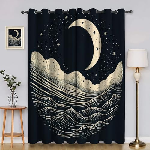 BSYYZQC Mond Vorhänge, Fenstergardinen Spray Outdoor Vorhang Wetterfest mit ösen, für Kinderschlafzimmerbadezimmerküchentür-Heimdekor 2er Set 245x140cm (HxB) von BSYYZQC