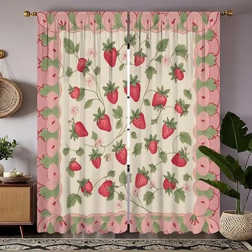 BSYYZQC Obst Vorhang Verdunkelung, Ösenvorhang Erdbeer-Dekoration Verdunklungsvorhänge Geräuschreduzierend, Polyester Anti-Fade Gardinen für Schlafzimmer 2er Set 260x140cm (HxB) von BSYYZQC