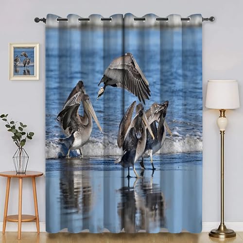 BSYYZQC Pelikan Gardinen, Verdunklungsvorhänge Wellen Schallschutz Vorhang, Blickdicht Vorhänge mit Ösen, Vorhänge Wohnzimmer für Schlafzimmer Kinderzimmer 2er Set 175x140cm (HxB) von BSYYZQC