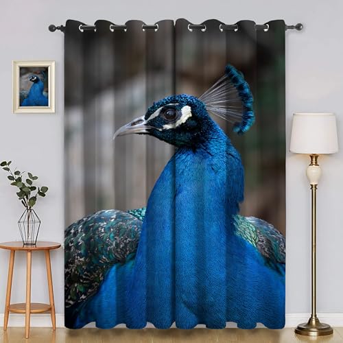 BSYYZQC Pfau Gardinen, Verdunklungsvorhänge Steine Schallschutz Vorhang, Blickdicht Vorhänge mit Ösen, Vorhänge Wohnzimmer für Schlafzimmer Kinderzimmer 2er Set 175x140cm (HxB) von BSYYZQC