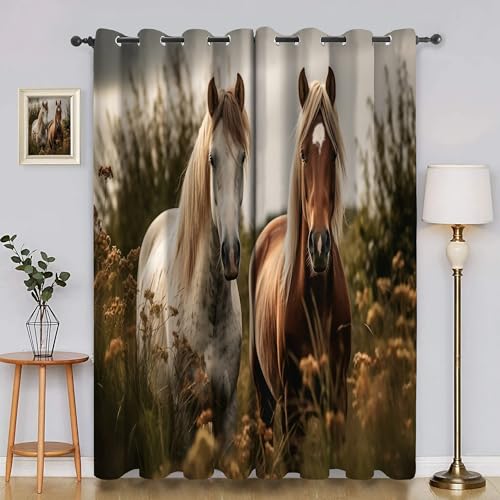 BSYYZQC Pferd Verdunkelungsvorhang, Vorhang Blickdicht Blumen Vorhänge mit Ösen, Gardinen Verdunklungsvorhänge für Wohnzimmer Schlafzimmer Kinderzimmer 2er Set 145x140cm (HxB) von BSYYZQC
