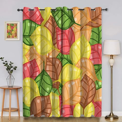 BSYYZQC Pflanze Gardinen, Verdunklungsvorhänge Cartoon-BläTter Schallschutz Vorhang, Blickdicht Vorhänge mit Ösen, Vorhänge Wohnzimmer für Schlafzimmer Kinderzimmer 2er Set 175x140cm (HxB) von BSYYZQC