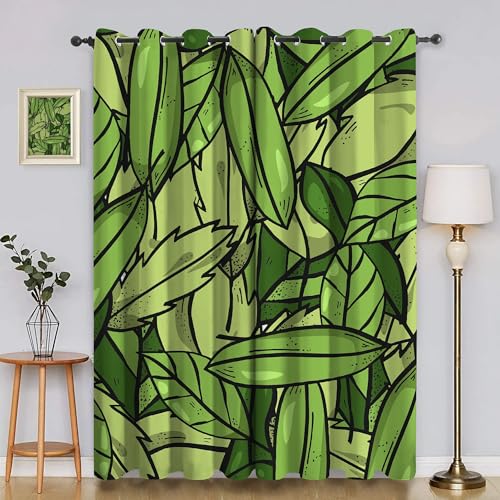 BSYYZQC Pflanzen Gardinen, Verdunklungsvorhänge GrüNe BläTter Schallschutz Vorhang, Blickdicht Vorhänge mit Ösen, Vorhänge Wohnzimmer für Schlafzimmer Kinderzimmer 2er Set 175x140cm (HxB) von BSYYZQC