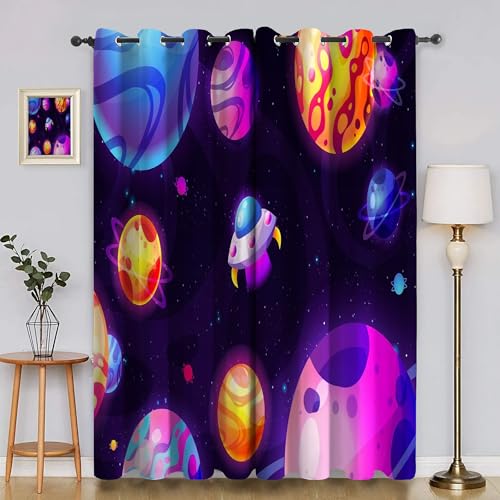 BSYYZQC Planet Verdunkelungsvorhang, Vorhang Blickdicht Raumschiff Vorhänge mit Ösen, Gardinen Verdunklungsvorhänge für Wohnzimmer Schlafzimmer Kinderzimmer 2er Set 145x140cm (HxB) von BSYYZQC