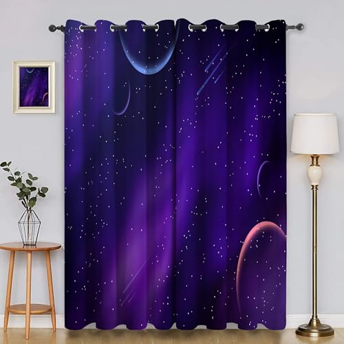 BSYYZQC Planet Verdunkelungsvorhang, Vorhang Blickdicht Traum Vorhänge mit Ösen, Gardinen Verdunklungsvorhänge für Wohnzimmer Schlafzimmer Kinderzimmer 2er Set 145x140cm (HxB) von BSYYZQC