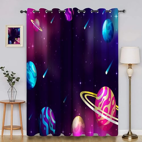 BSYYZQC Planet Vorhang Verdunkelung, Ösenvorhang Galaxis Verdunklungsvorhänge Geräuschreduzierend, Polyester Anti-Fade Gardinen für Schlafzimmer 2er Set 260x140cm (HxB) von BSYYZQC