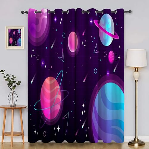 BSYYZQC Planet Vorhang Verdunkelung, Ösenvorhang Meteor Verdunklungsvorhänge Geräuschreduzierend, Polyester Anti-Fade Gardinen für Schlafzimmer 2er Set 260x140cm (HxB) von BSYYZQC