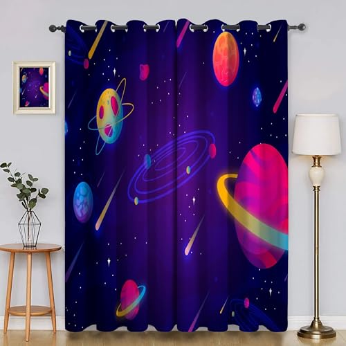 BSYYZQC Planet Vorhang Verdunkelung, Ösenvorhang Meteor Verdunklungsvorhänge Geräuschreduzierend, Polyester Anti-Fade Gardinen für Schlafzimmer 2er Set 260x140cm (HxB) von BSYYZQC