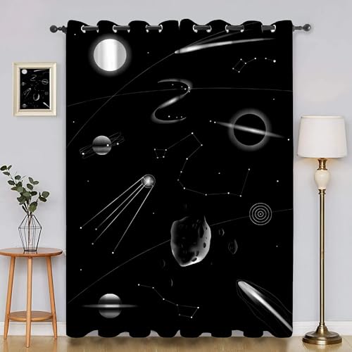 BSYYZQC Planet Vorhang Verdunkelung, Ösenvorhang Mond Verdunklungsvorhänge Geräuschreduzierend, Polyester Anti-Fade Gardinen für Schlafzimmer 2er Set 260x140cm (HxB) von BSYYZQC