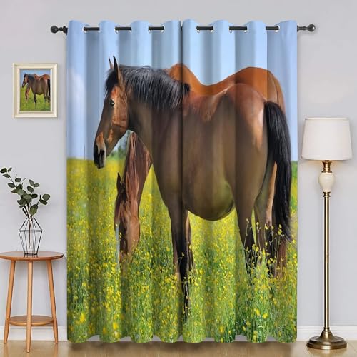BSYYZQC Raps Gardinen, Verdunklungsvorhänge Pferd Schallschutz Vorhang, Blickdicht Vorhänge mit Ösen, Vorhänge Wohnzimmer für Schlafzimmer Kinderzimmer 2er Set 175x140cm (HxB) von BSYYZQC