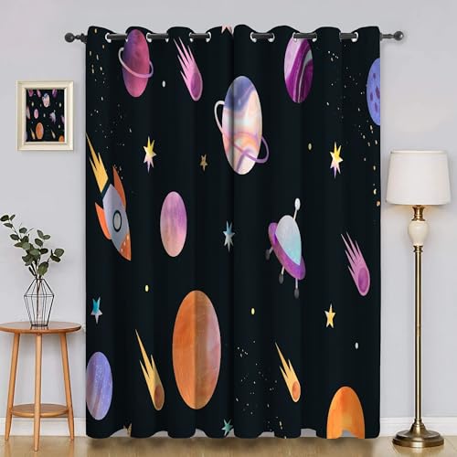 BSYYZQC Raumschiff Vorhang Verdunkelung, Ösenvorhang Erde Verdunklungsvorhänge Geräuschreduzierend, Polyester Anti-Fade Gardinen für Schlafzimmer 2er Set 260x140cm (HxB) von BSYYZQC