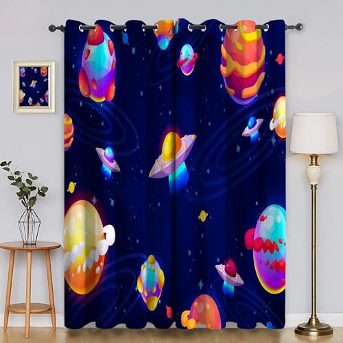 BSYYZQC Raumschiff Vorhang Verdunkelung, Ösenvorhang Erde Verdunklungsvorhänge Geräuschreduzierend, Polyester Anti-Fade Gardinen für Schlafzimmer 2er Set 260x140cm (HxB) von BSYYZQC