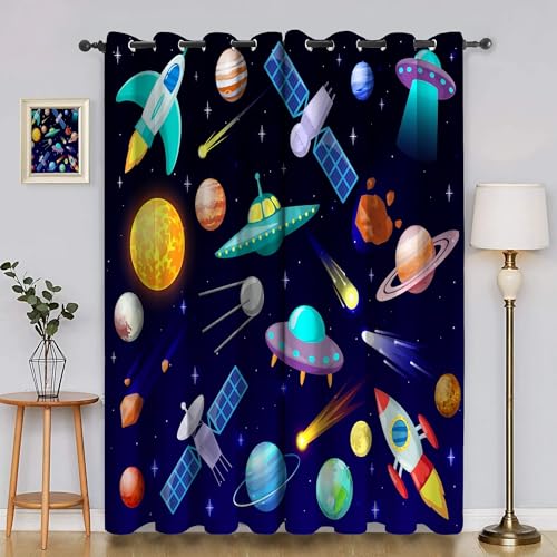 BSYYZQC Raumschiff Vorhang Verdunkelung, Ösenvorhang Universum Verdunklungsvorhänge Geräuschreduzierend, Polyester Anti-Fade Gardinen für Schlafzimmer 2er Set 260x140cm (HxB) von BSYYZQC
