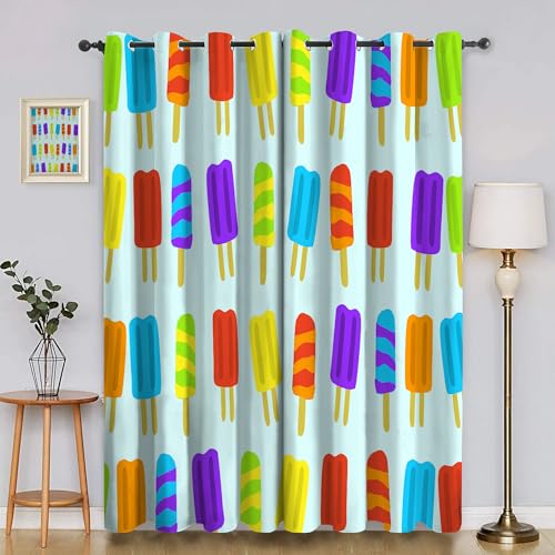 BSYYZQC Regenbogen Gardinen, Verdunklungsvorhänge Cartoon-Eiscreme Schallschutz Vorhang, Blickdicht Vorhänge mit Ösen, Vorhänge Wohnzimmer für Schlafzimmer Kinderzimmer 2er Set 175x140cm (HxB) von BSYYZQC