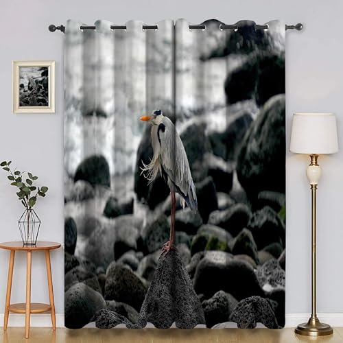 BSYYZQC Reiher Verdunkelungsvorhang, Vorhang Blickdicht Steine Vorhänge mit Ösen, Gardinen Verdunklungsvorhänge für Wohnzimmer Schlafzimmer Kinderzimmer 2er Set 145x140cm (HxB) von BSYYZQC