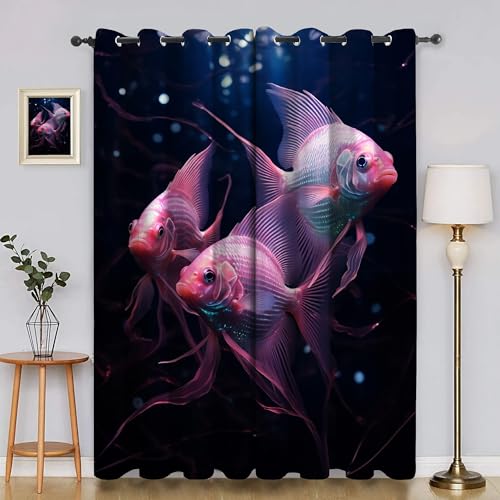 BSYYZQC Rosa Fisch Verdunkelungsvorhang, Vorhang Blickdicht Ozean Vorhänge mit Ösen, Gardinen Verdunklungsvorhänge für Wohnzimmer Schlafzimmer Kinderzimmer 2er Set 145x140cm (HxB) von BSYYZQC