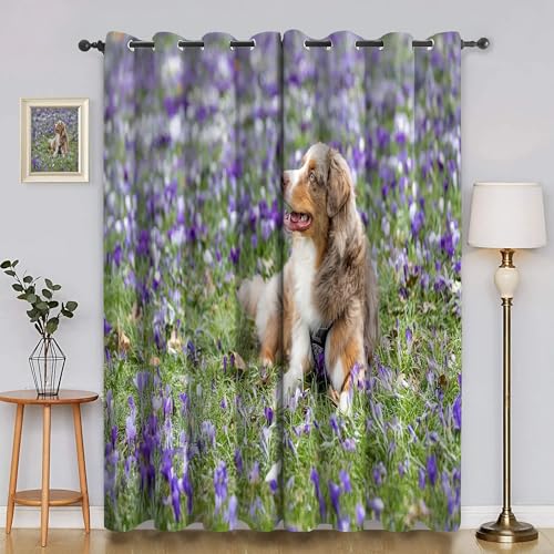 BSYYZQC SchäFerhund Vorhänge, Fenstergardinen Lila Blume Outdoor Vorhang Wetterfest mit ösen, für Kinderschlafzimmerbadezimmerküchentür-Heimdekor 2er Set 245x140cm (HxB) von BSYYZQC
