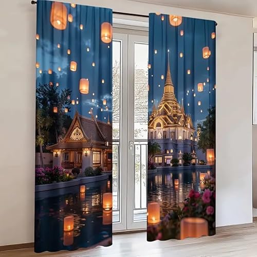 BSYYZQC Schloss Vorhang Verdunkelung, Ösenvorhang Kongming-Laterne Verdunklungsvorhänge Geräuschreduzierend, Polyester Anti-Fade Gardinen für Schlafzimmer 2er Set 260x140cm (HxB) von BSYYZQC