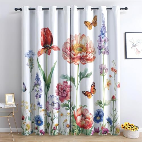 BSYYZQC Schmetterling Verdunkelungsvorhang, Vorhang Blickdicht Blumen Vorhänge mit Ösen, Gardinen Verdunklungsvorhänge für Wohnzimmer Schlafzimmer Kinderzimmer 2er Set 145x140cm (HxB) von BSYYZQC