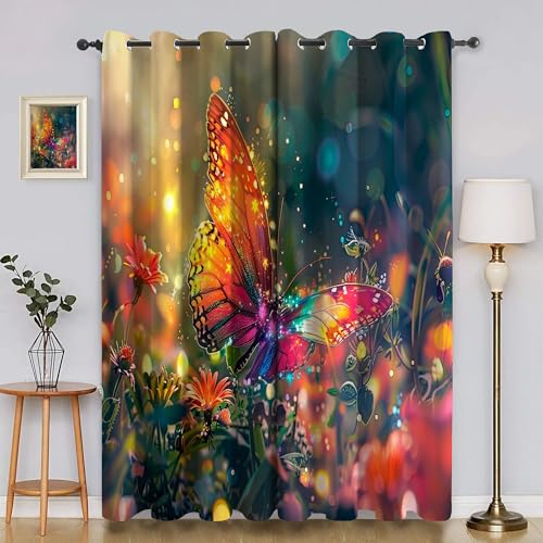 BSYYZQC Schmetterling Verdunkelungsvorhang, Vorhang Blickdicht Sternenlicht Vorhänge mit Ösen, Gardinen Verdunklungsvorhänge für Wohnzimmer Schlafzimmer Kinderzimmer 2er Set 145x140cm (HxB) von BSYYZQC