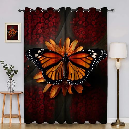 BSYYZQC Schmetterling Vorhang Verdunkelung, Ösenvorhang Rose Verdunklungsvorhänge Geräuschreduzierend, Polyester Anti-Fade Gardinen für Schlafzimmer 2er Set 260x140cm (HxB) von BSYYZQC