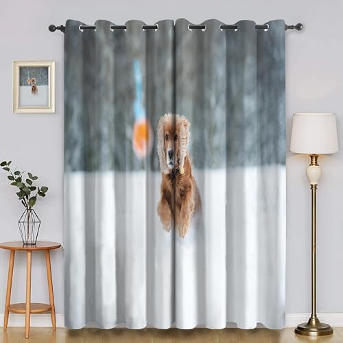 BSYYZQC Schneeflocken Blackout Vorhang, Vorhänge Blickdicht Pudel Gardinen mit ösen, Gegen Kälte Super Weich Schallschutz Vorhang für Schlafzimmer 2er Set 220x140cm (HxB) von BSYYZQC