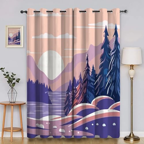 BSYYZQC Sonne Blackout Vorhang, Vorhänge Blickdicht Baum Gardinen mit ösen, Gegen Kälte Super Weich Schallschutz Vorhang für Schlafzimmer 2er Set 220x140cm (HxB) von BSYYZQC