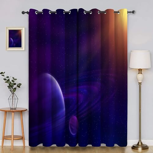 BSYYZQC Sonne Vorhang Verdunkelung, Ösenvorhang Planet Verdunklungsvorhänge Geräuschreduzierend, Polyester Anti-Fade Gardinen für Schlafzimmer 2er Set 260x140cm (HxB) von BSYYZQC