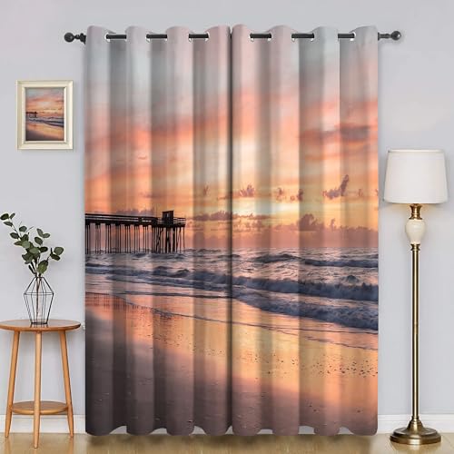 BSYYZQC Sonnenuntergang Blackout Vorhang, Vorhänge Blickdicht Wellen Gardinen mit ösen, Gegen Kälte Super Weich Schallschutz Vorhang für Schlafzimmer 2er Set 220x140cm (HxB) von BSYYZQC