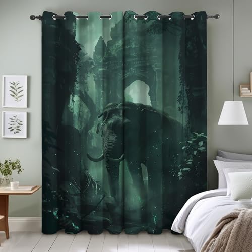 BSYYZQC Stein Blackout Vorhang, Vorhänge Blickdicht Elefant Gardinen mit ösen, Gegen Kälte Super Weich Schallschutz Vorhang für Schlafzimmer 2er Set 220x140cm (HxB) von BSYYZQC