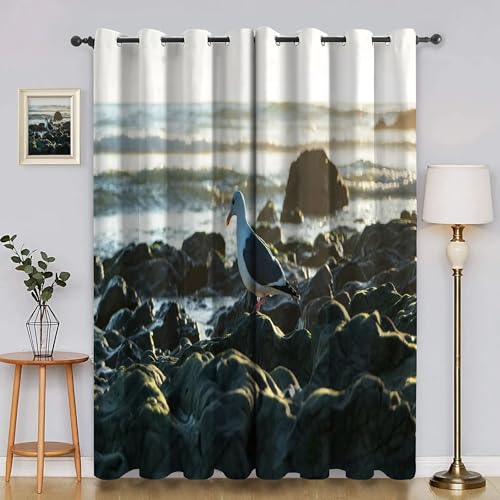 BSYYZQC Steine Blackout Vorhang, Vorhänge Blickdicht MöWe Gardinen mit ösen, Gegen Kälte Super Weich Schallschutz Vorhang für Schlafzimmer 2er Set 220x140cm (HxB) von BSYYZQC