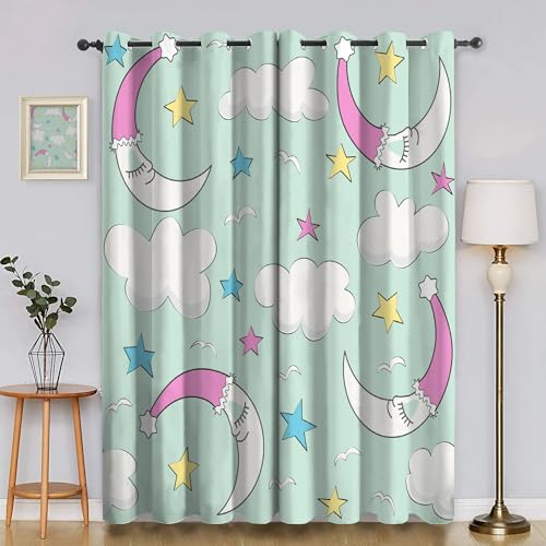 BSYYZQC Sterne Blackout Vorhang, Vorhänge Blickdicht Mond Gardinen mit ösen, Gegen Kälte Super Weich Schallschutz Vorhang für Schlafzimmer 2er Set 220x140cm (HxB) von BSYYZQC