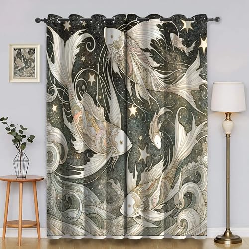 BSYYZQC Sterne Gardinen, Verdunklungsvorhänge Koi Schallschutz Vorhang, Blickdicht Vorhänge mit Ösen, Vorhänge Wohnzimmer für Schlafzimmer Kinderzimmer 2er Set 175x140cm (HxB) von BSYYZQC