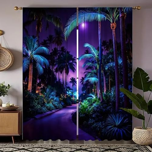 BSYYZQC Sternenlicht Vorhang Verdunkelung, Ösenvorhang Tropischer Regenwald Verdunklungsvorhänge Geräuschreduzierend, Polyester Anti-Fade Gardinen für Schlafzimmer 2er Set 260x140cm (HxB) von BSYYZQC