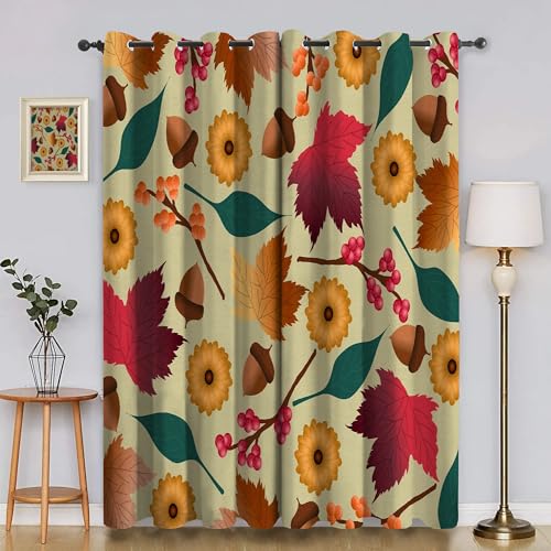 BSYYZQC Tannenzapfen Blackout Vorhang, Vorhänge Blickdicht AhornbläTter Gardinen mit ösen, Gegen Kälte Super Weich Schallschutz Vorhang für Schlafzimmer 2er Set 220x140cm (HxB) von BSYYZQC
