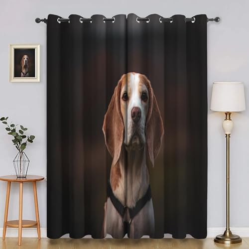 BSYYZQC Tiere Blackout Vorhang, Vorhänge Blickdicht Beagle Gardinen mit ösen, Gegen Kälte Super Weich Schallschutz Vorhang für Schlafzimmer 2er Set 220x140cm (HxB) von BSYYZQC