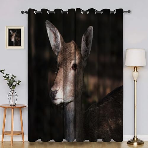 BSYYZQC Tiere Blackout Vorhang, Vorhänge Blickdicht Sikahirsch Gardinen mit ösen, Gegen Kälte Super Weich Schallschutz Vorhang für Schlafzimmer 2er Set 220x140cm (HxB) von BSYYZQC