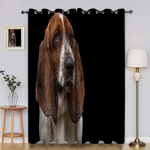 BSYYZQC Tiere Gardinen, Verdunklungsvorhänge Hund Mit GroßEn Ohren Schallschutz Vorhang, Blickdicht Vorhänge mit Ösen, Vorhänge Wohnzimmer für Schlafzimmer Kinderzimmer 2er Set 175x140cm (HxB) von BSYYZQC