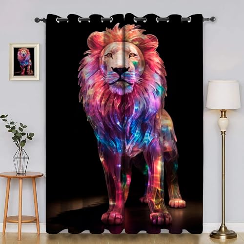 BSYYZQC Tierwelt Gardinen, Verdunklungsvorhänge LöWe Schallschutz Vorhang, Blickdicht Vorhänge mit Ösen, Vorhänge Wohnzimmer für Schlafzimmer Kinderzimmer 2er Set 175x140cm (HxB) von BSYYZQC