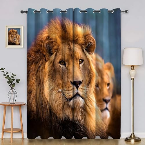 BSYYZQC Tierwelt Verdunkelungsvorhang, Vorhang Blickdicht LöWe Vorhänge mit Ösen, Gardinen Verdunklungsvorhänge für Wohnzimmer Schlafzimmer Kinderzimmer 2er Set 145x140cm (HxB) von BSYYZQC