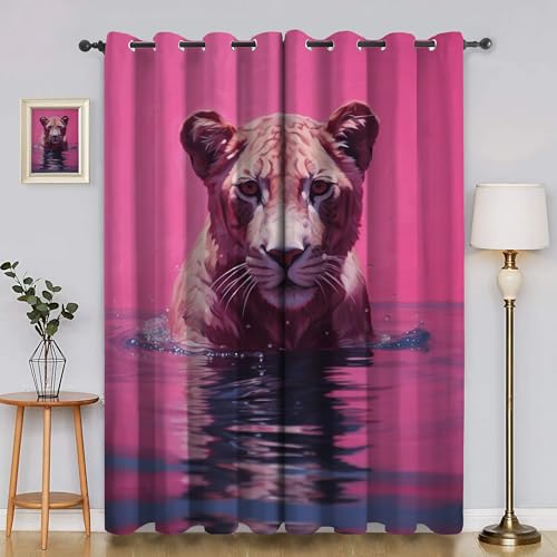 BSYYZQC Tierwelt Vorhang Verdunkelung, Ösenvorhang Tiger Verdunklungsvorhänge Geräuschreduzierend, Polyester Anti-Fade Gardinen für Schlafzimmer 2er Set 260x140cm (HxB) von BSYYZQC