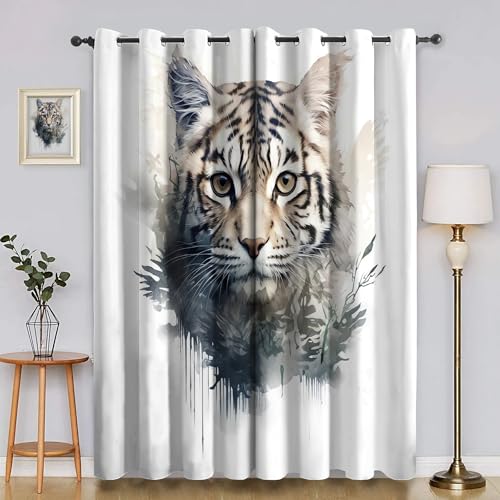 BSYYZQC Tiger Vorhang Verdunkelung, Ösenvorhang Filialen Verdunklungsvorhänge Geräuschreduzierend, Polyester Anti-Fade Gardinen für Schlafzimmer 2er Set 260x140cm (HxB) von BSYYZQC